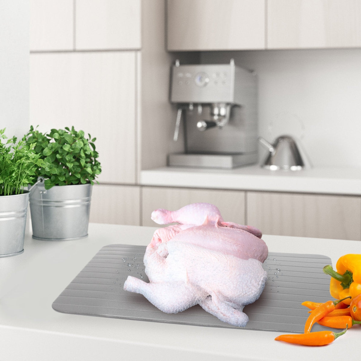 Rapid Defrosting Tray, Defrost Chicken, Steak and Other Meats Quickly, No Mess Tray Included, Thaw Frozen Foods Faster Without a Microwave or Hot Water, Quick and Safe