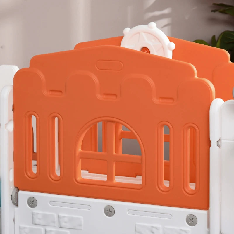 Qaba 7 in 1 Toddler Slide with Basketball Hoop, Climber, Telescope, Tunnel, Steering Wheel, for 1-3 Years, Orange