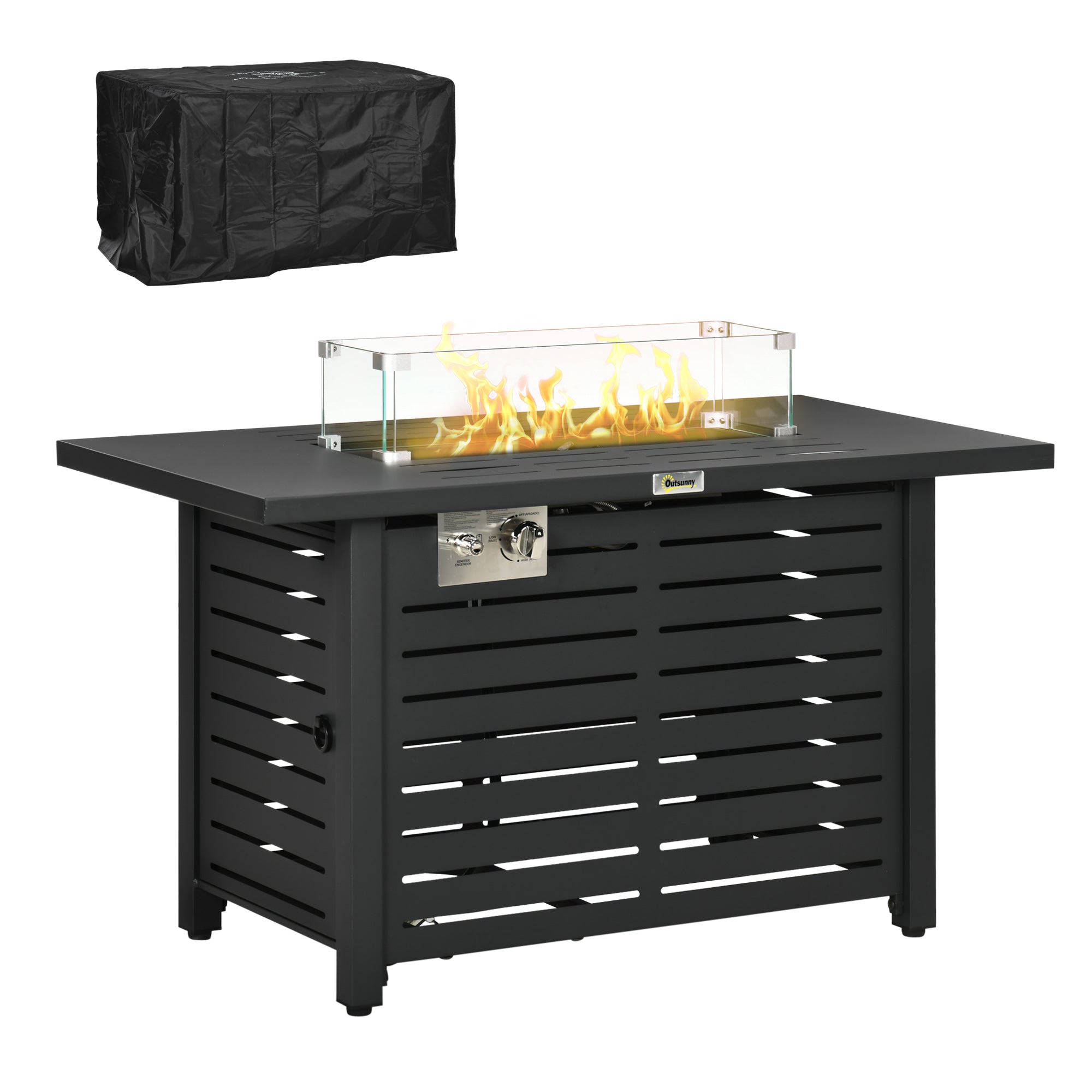 Outsunny Propane Gas Fire Pit Table with 31.5" Steel Tabletop, 50,000 BTU Pulse Ignition Fire Table 