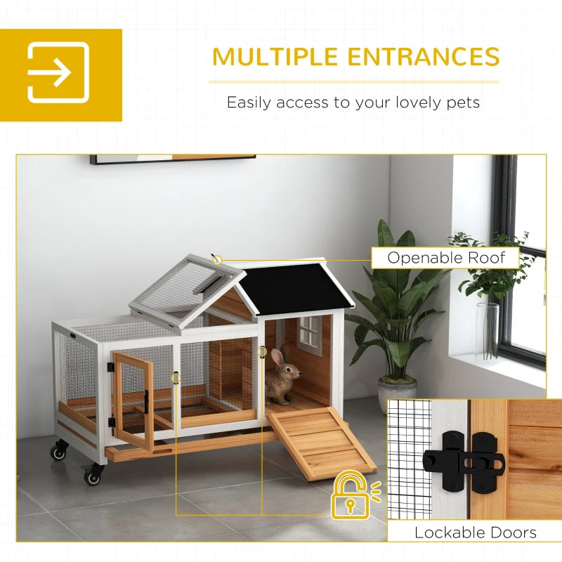 Rabbit Cage with Wheels, Ramp, Run, Tray for Indoor Outdoor, Suitable for Rabbit, Guinea Pig, Yellow