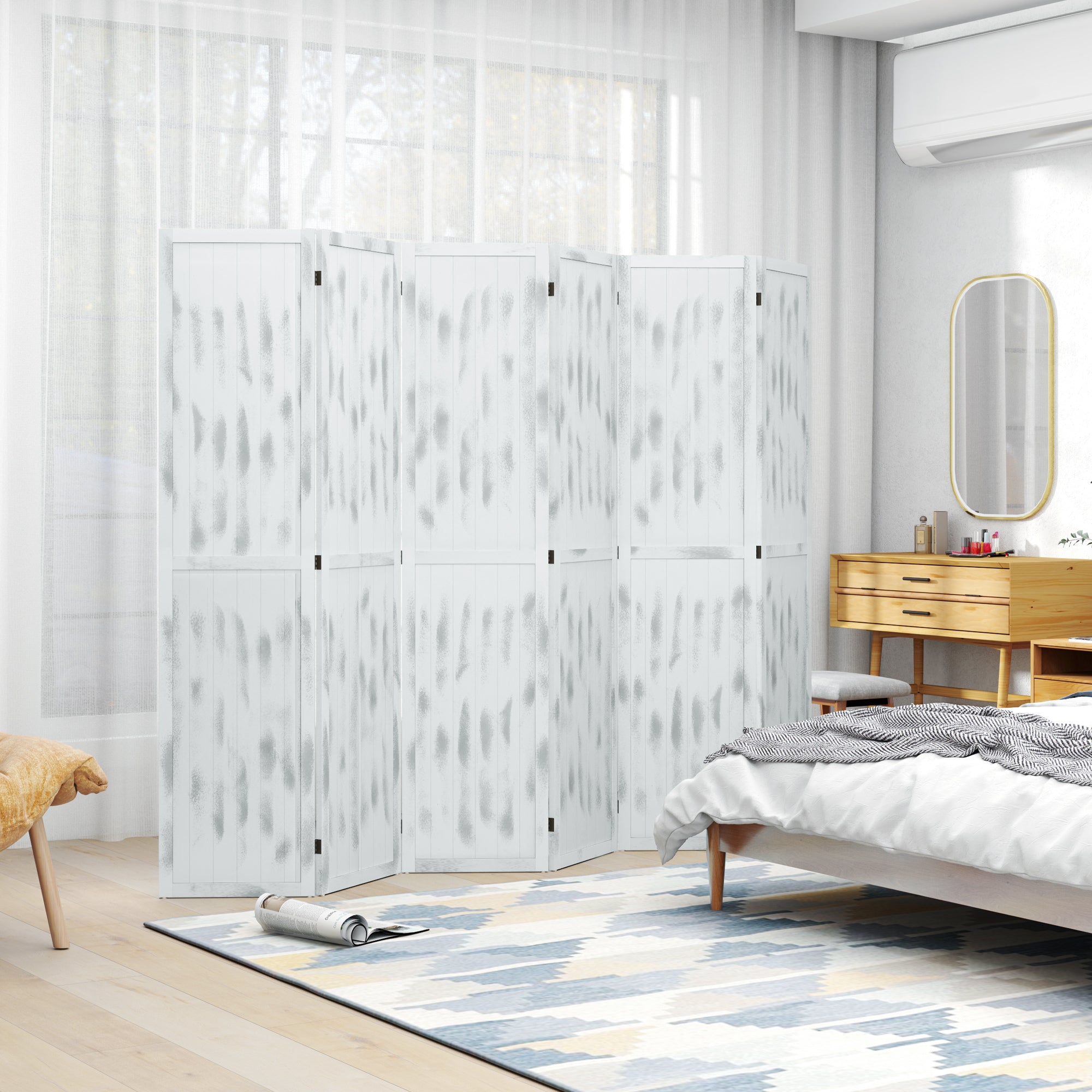 HOMCOM Screen Divider Room Divider Screen with Foldable Design for Indoor Bedroom Office 5.5' Rustic White 