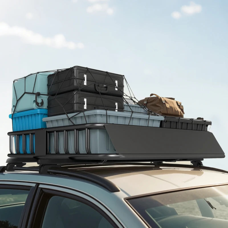 Universal Roof Rack Basket, 200lbs Steel Roof Rack Cargo Carrier with Wind Fairing, Side Rails, 43.5"x39.2"x7.3", Black