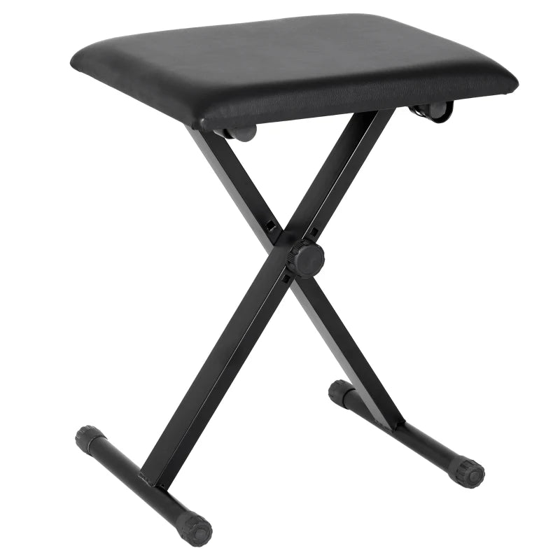 Adjustable Piano Bench, X-Style Folding Piano Stool with Padded Seat, Non-Slip Rubber Feet, Keyboard Chair, Black