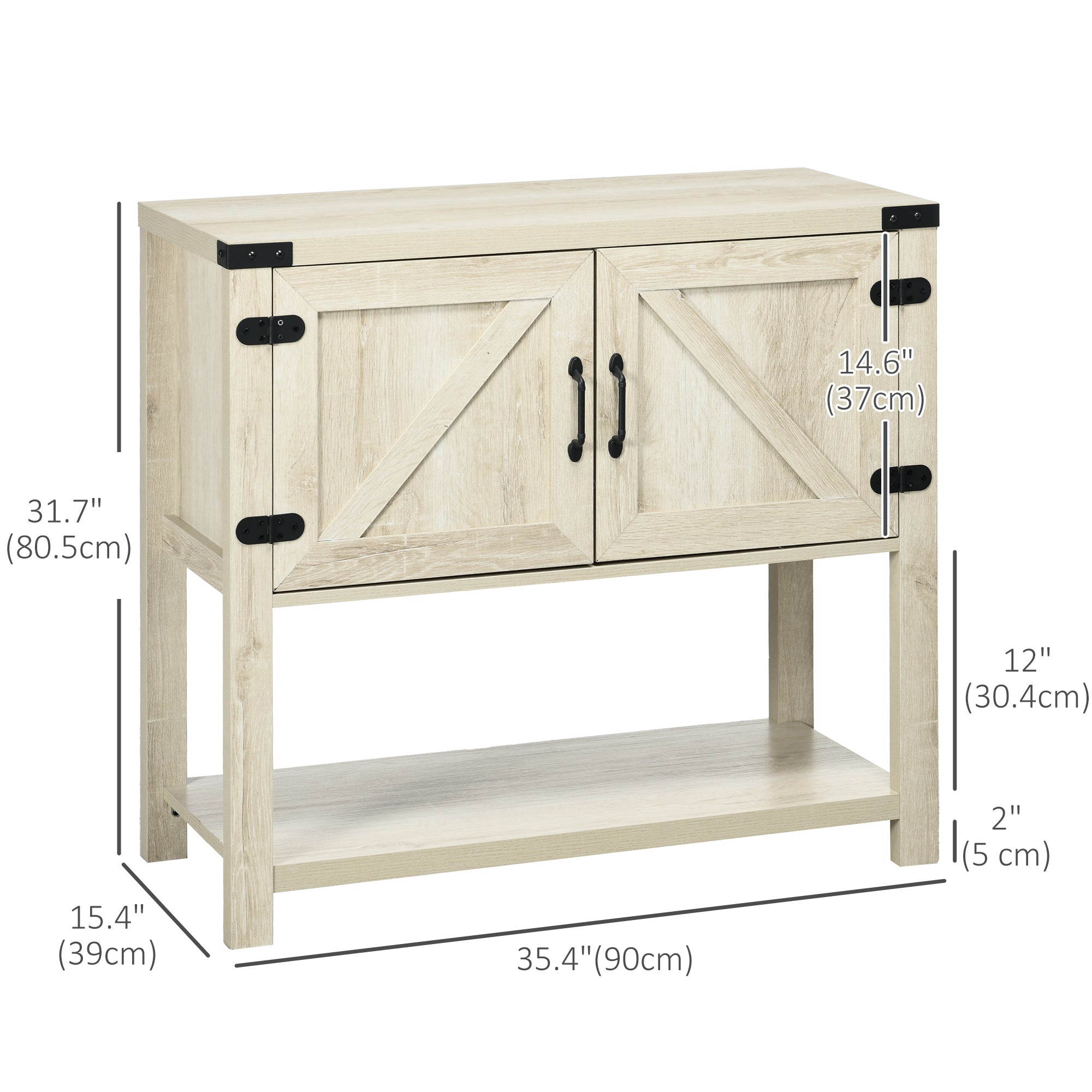 HOMCOM Farmhouse Flair: Oak Sideboard with Barn Doors, Bottom Shelf for Kitchen or Dining Countryside Vibes | Rustic Storage 