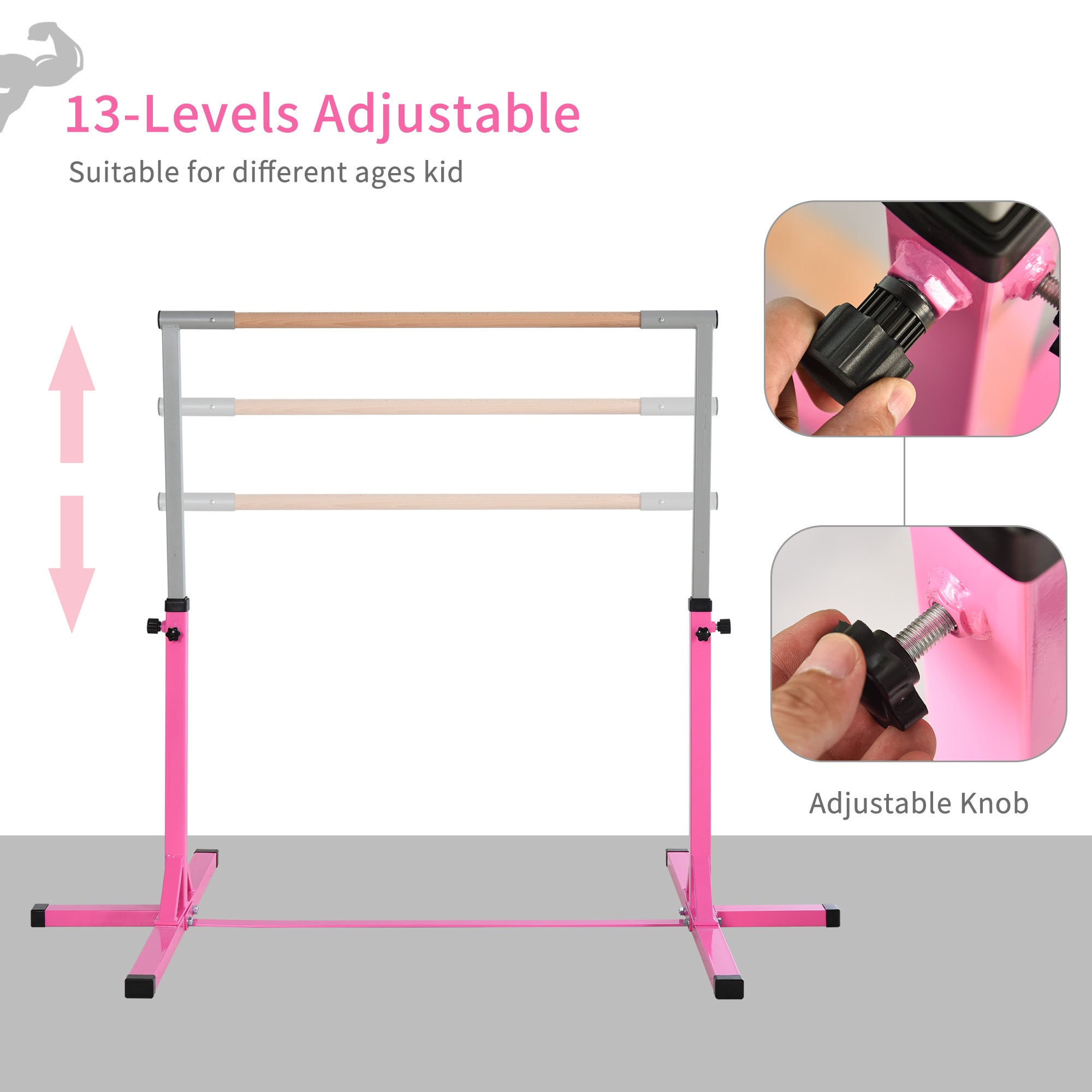 Soozier Professional Home Gymnastics Horizontal Bar for Kids Adjustable Home Gym Fitness w/ Steel Frame and Beechwood 
