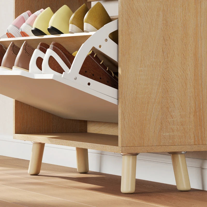 Narrow Shoe Cabinet for Entryway with 2 Flip Drawers, Top Drawer and Adjustable Shelves for 12 Pairs of Shoes, White