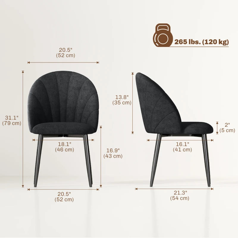 Modern Dining Chairs Set of 4, Upholstered Dining Room Chairs with Metal Legs, Shell Backrest, Padded Seat, Black
