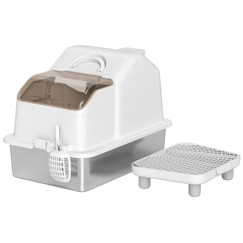 Extra Large Stainless Steel Cat Litter Box w/ High Sided, Removable Lid, Mats, Scoop, Odor Free, Non-Sticky, Leakproof