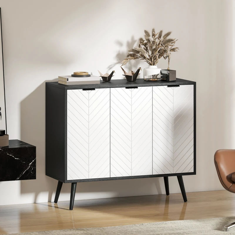 Modern Sideboard and Buffet, Dining Room Cabinet with Adjustable Shelves and 3 Doors, Black
