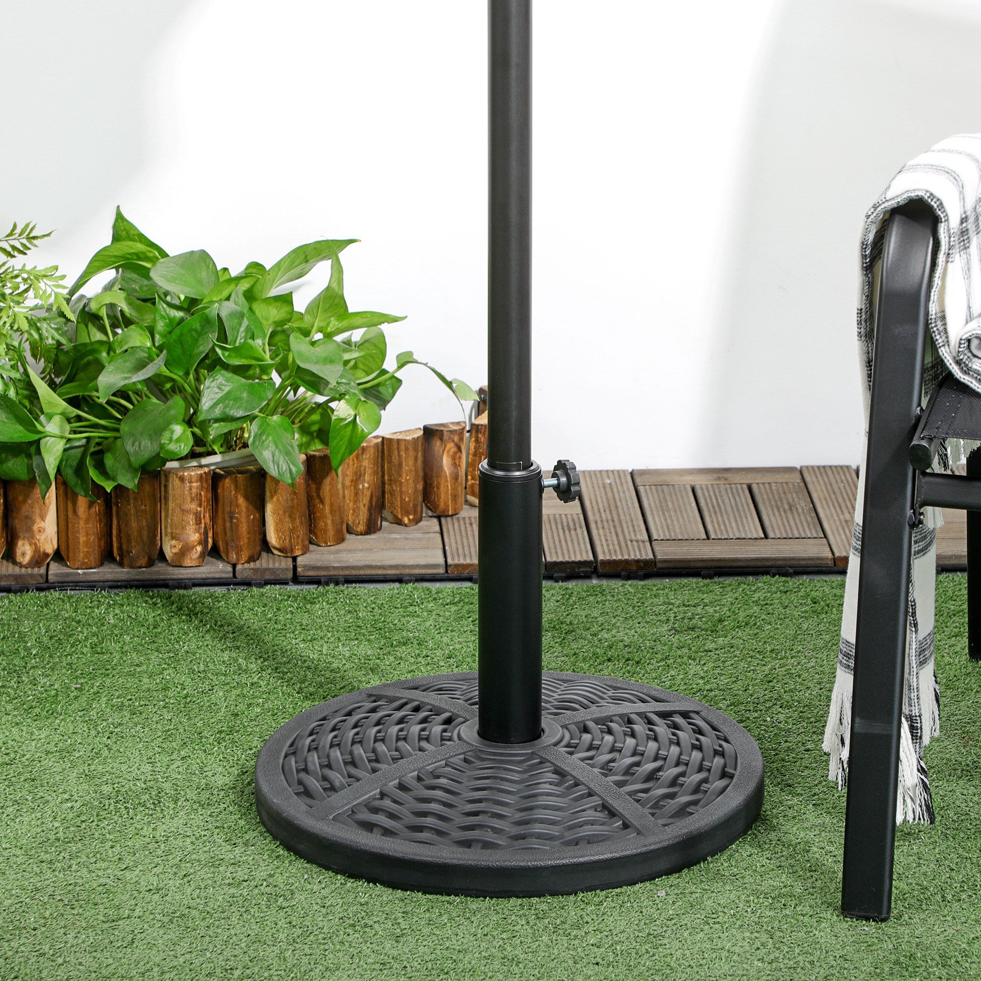 Outsunny 21lb Heavy Duty Patio Umbrella Base: 18" Round Resin Rattan Design Stand Black 