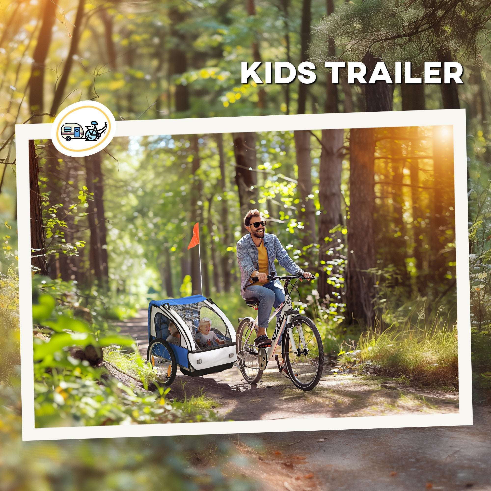 Aosom 2-Seat Child Bike Trailer for Kids with a Strong Steel Frame, 5-Point Safety Harnesses, & Comfortable Seat, Blue 