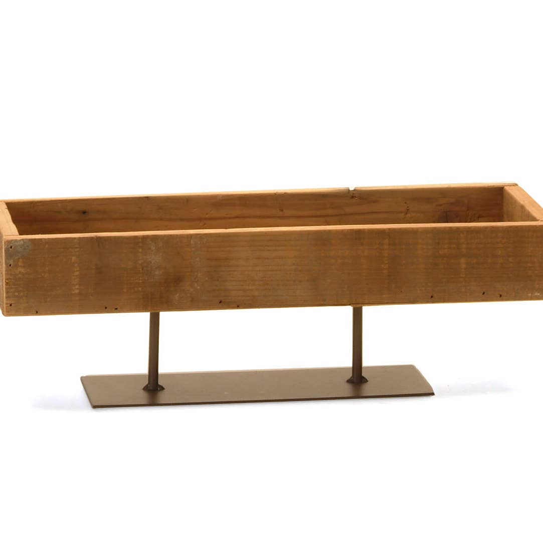 Rectangular Wood Tray on Metal Stand 