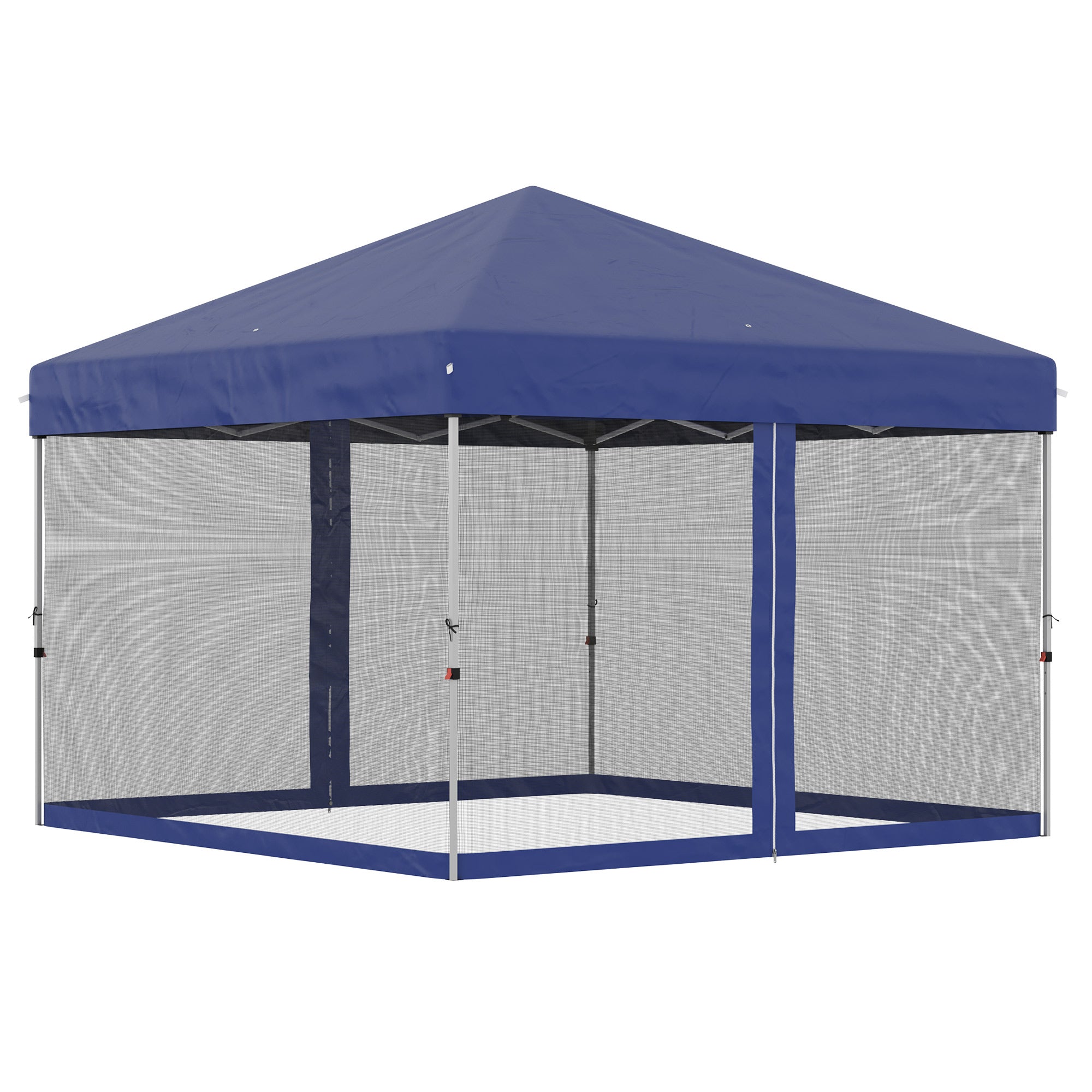 Outsunny 10' x 10' Pop-Up Party Tent Outdoor Canopy Tent with Mesh Sidewalls, 3-Level Adjustable Height, Roller Bag, Blue 