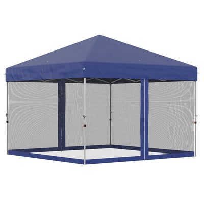Outsunny 10' x 10' Pop-Up Party Tent Outdoor Canopy Tent with Mesh Sidewalls, 3-Level Adjustable Height, Roller Bag, Blue 