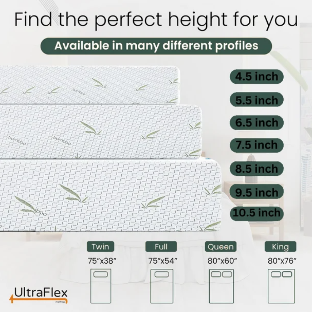 UltraFlex RestEasy- Reversible Gel-Infused Foam Mattress, Ideal for Bunk Beds, Trundle Beds, Caravans, RV, Bamboo Feel, CertiPUR-US® Certified, Medium Firmness, Conveniently Boxed (Made in Canada) 