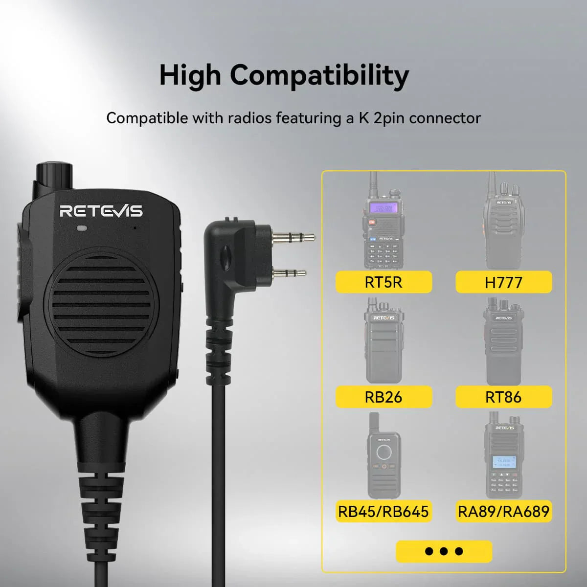 Retevis HK011 Amateur Ham Two-Way Radio Speaker Microphone With AI Noise Canceling Microphone 2 Pin K Plug 