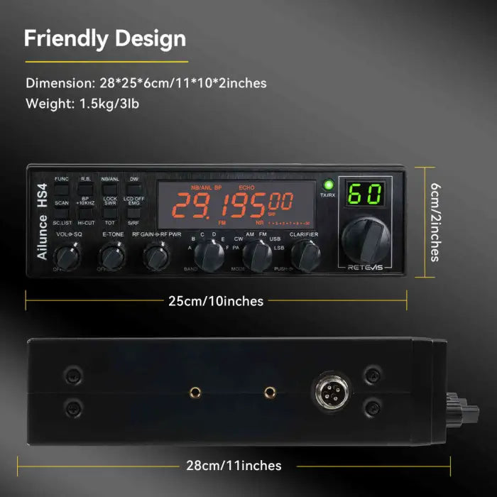 Retevis HS4 (Quad 5 AT-5555) 10+ Meter Mobile CB Style Amateur Ham Radio - 2024 Version With CTCSS/DCS 