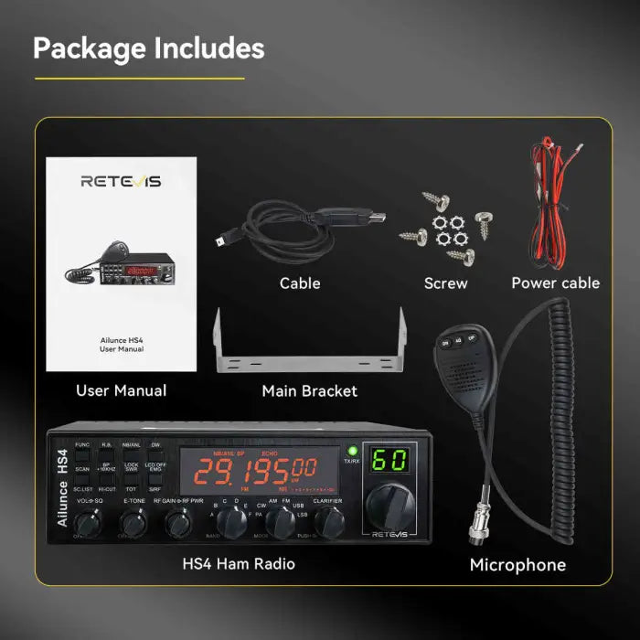 Retevis HS4 (Quad 5 AT-5555) 10+ Meter Mobile CB Style Amateur Ham Radio - 2024 Version With CTCSS/DCS 