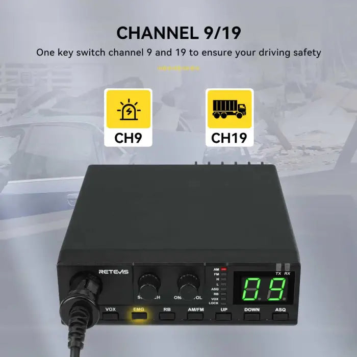 Retevis MB2 40 Channel AM/FM CB Radio Plug & Play With Cigarette Lighter Plug 