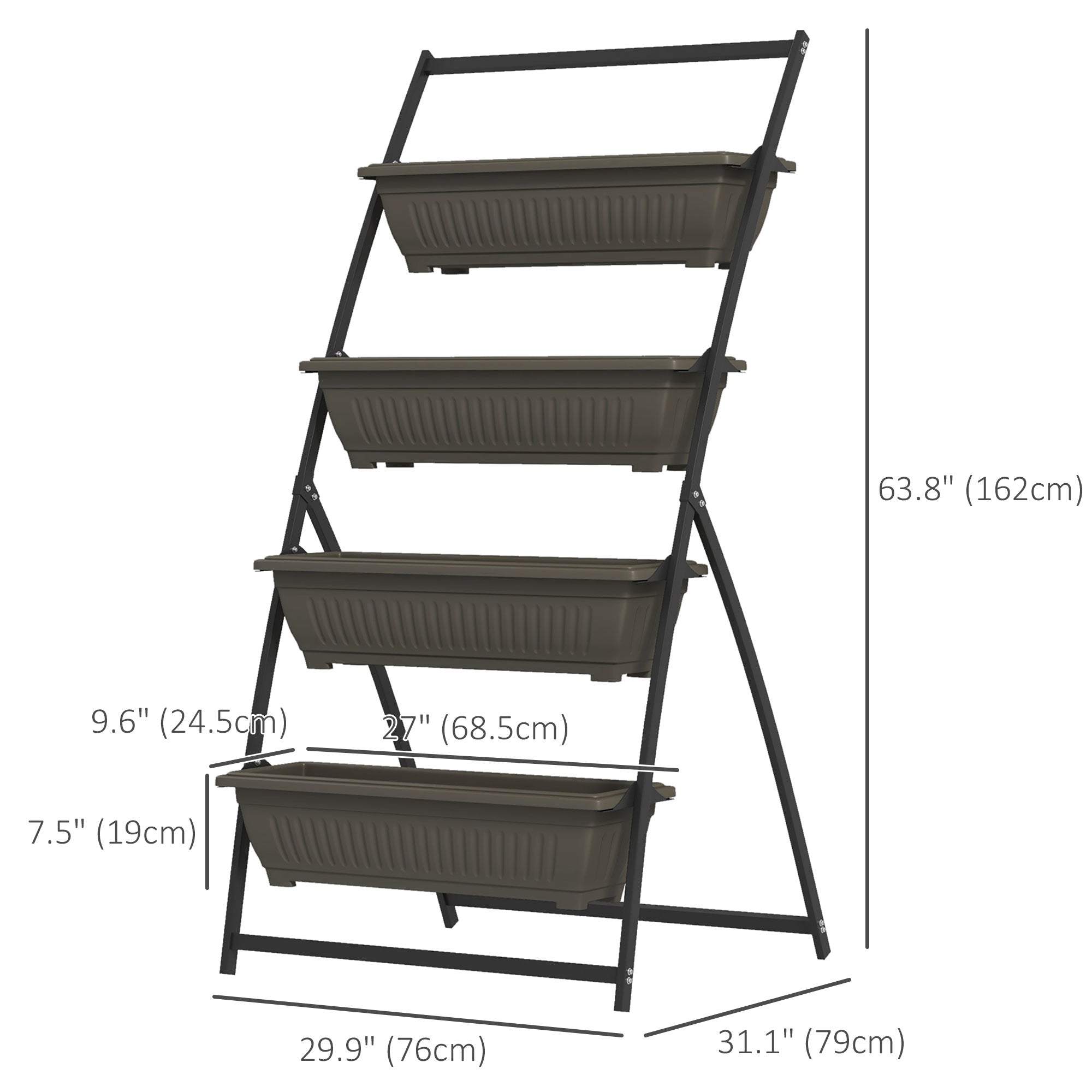 Outsunny 4-Tier Vertical Garden Planter 4 Planting Boxes Brown Outdoor Stand for Vegetables Flowers Grow Container 