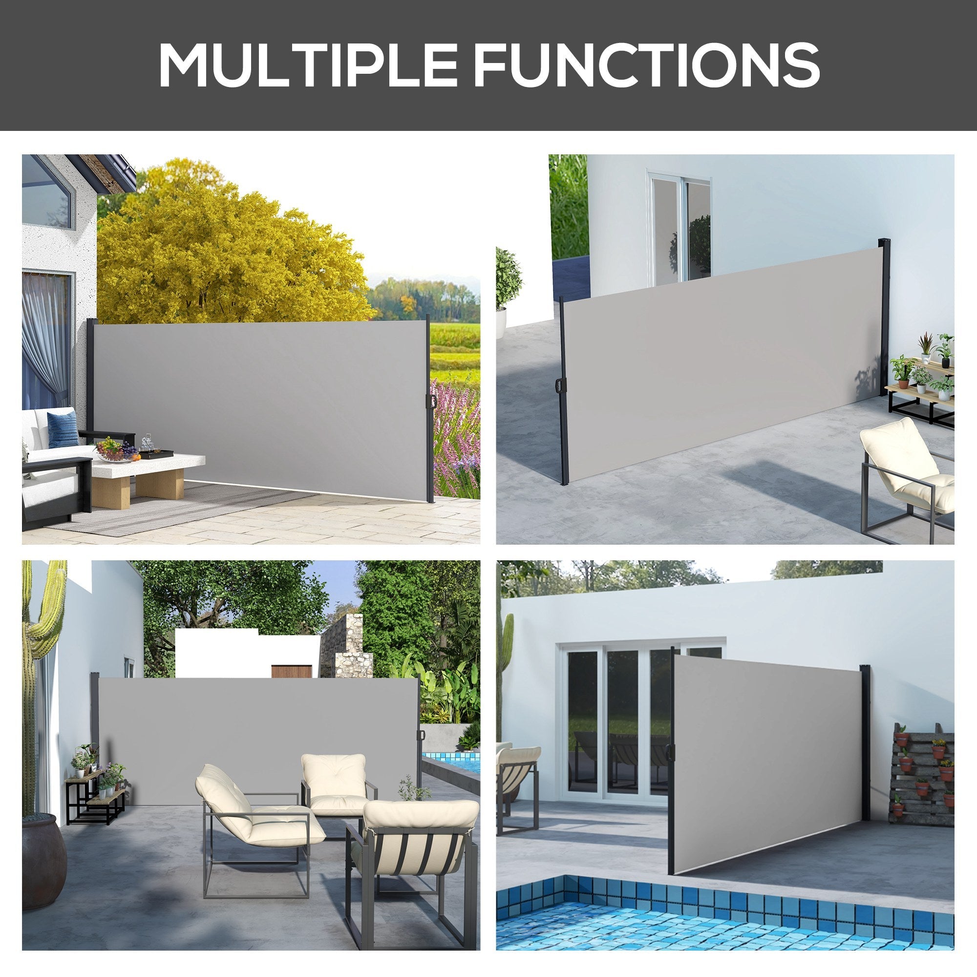 Outsunny 13' x 5' Retractable Side Awning, Outdoor Privacy Screen for Garden, Hot Tub, Balcony, Terrace, Pool, Light Grey 