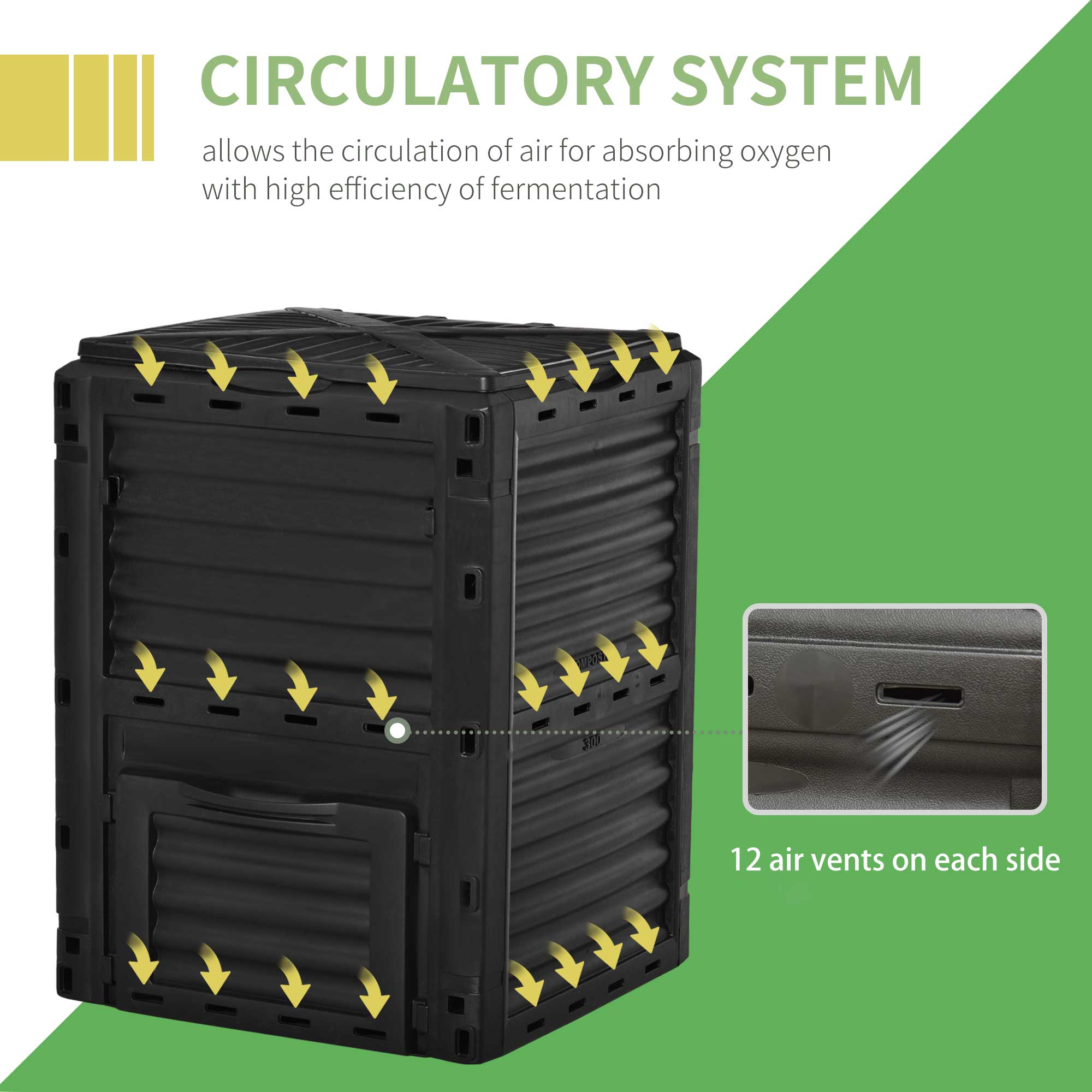 Outsunny Large Outdoor Compost Bin 80 Gallon Garden Compost Container Fast Soil Creation Aerating Box Black 