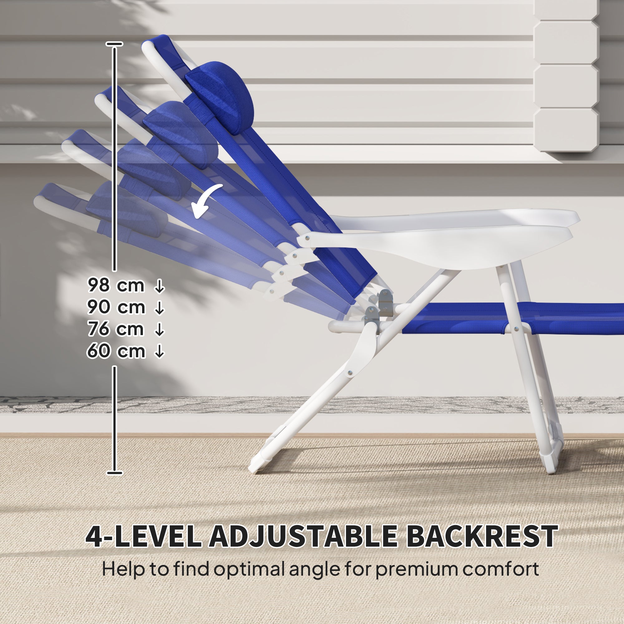 Outsunny Outdoor Sun Lounger, Folding Chaise Lounge with 4-level Adjustable Backrest, Blue 
