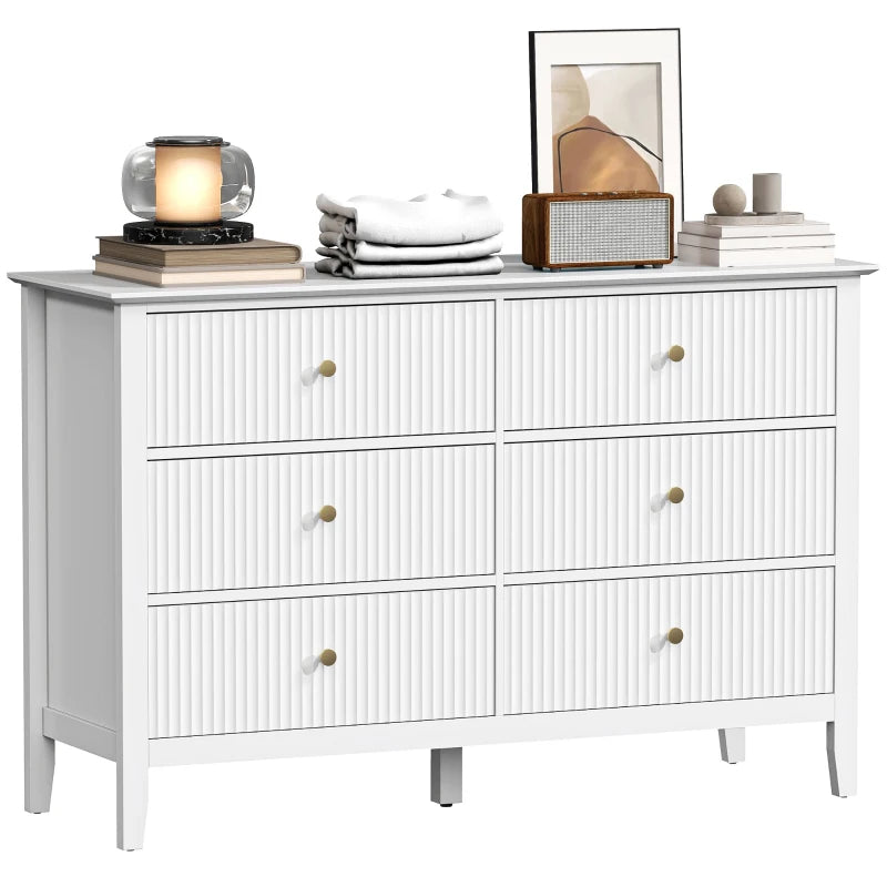 Double Chest of Drawers, Modern 6 Drawer Dresser for Bedroom, Living Room, Hallway, Closet, White