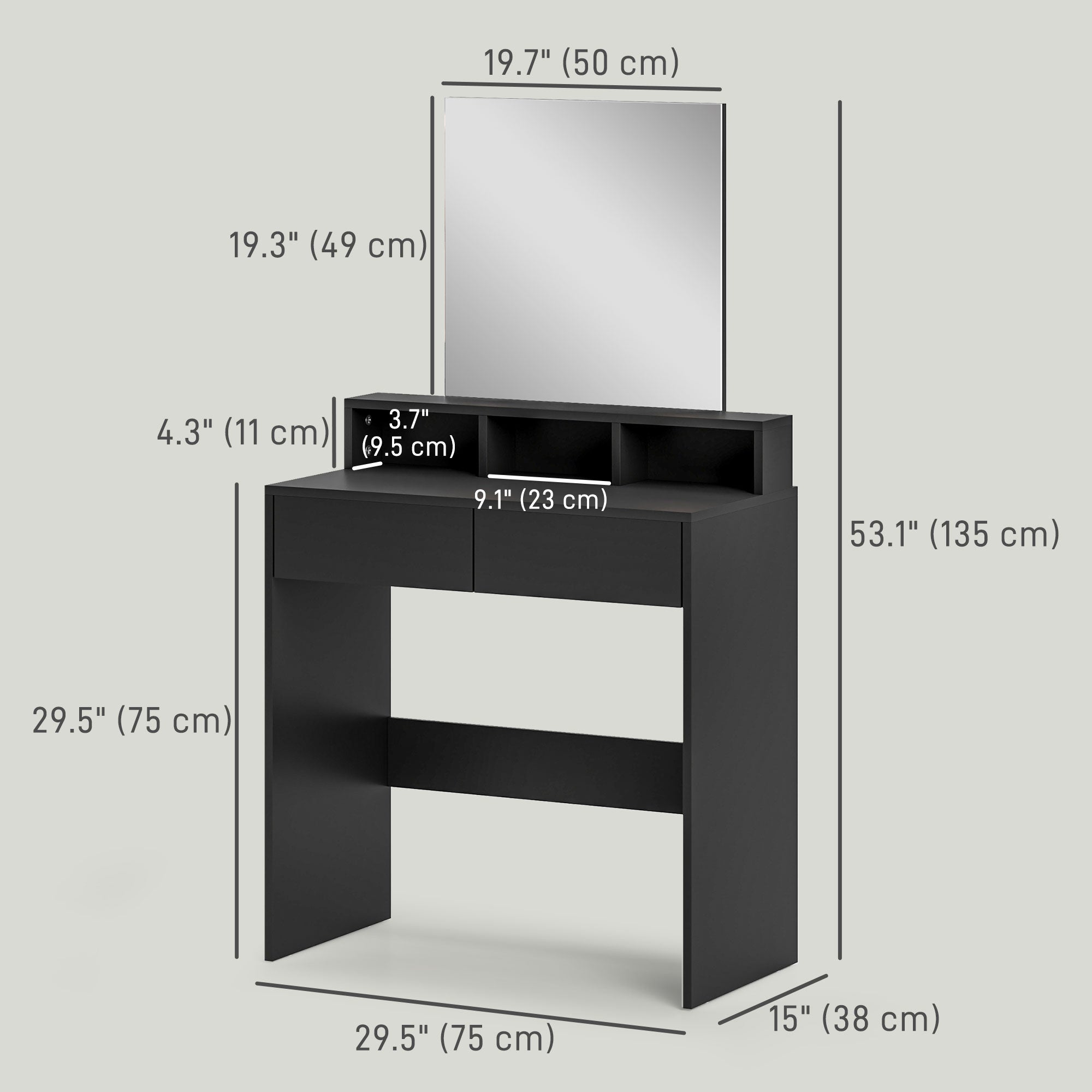 HOMCOM Makeup Vanity Desk with Mirror, for Bedroom, Modern Dressing Table with Drawers, Compartments, Black 