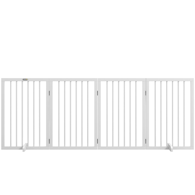 Free Standing Pet Gate, Foldable Dog Gates with 2 Support Feet, 4 Panels for Doorway Stairs, White