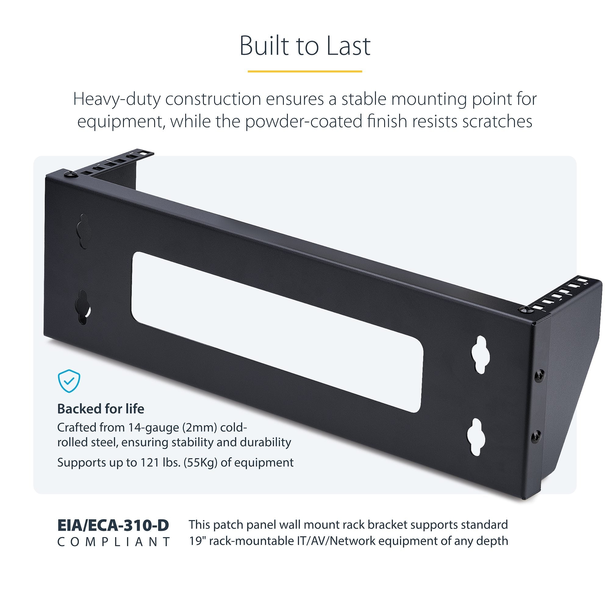 Vertical Wall-Mount Bracket for 19" Rack Equipment, Patch Panels, Servers, NAS – Max Load 121lb (55kg), Flat-Packed, ISTA-6 Certified 