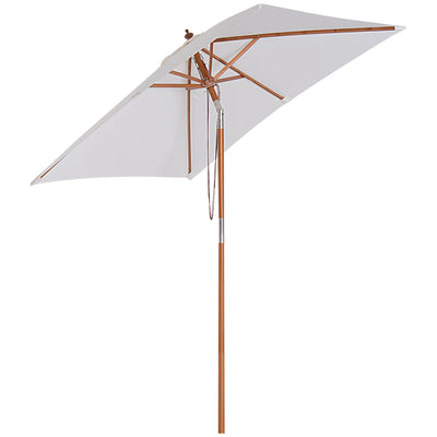Outsunny Square Wooden Patio Umbrella: 6.6x5ft Fir Market Parasol with Tilt & 6 Ribs, Cream White 