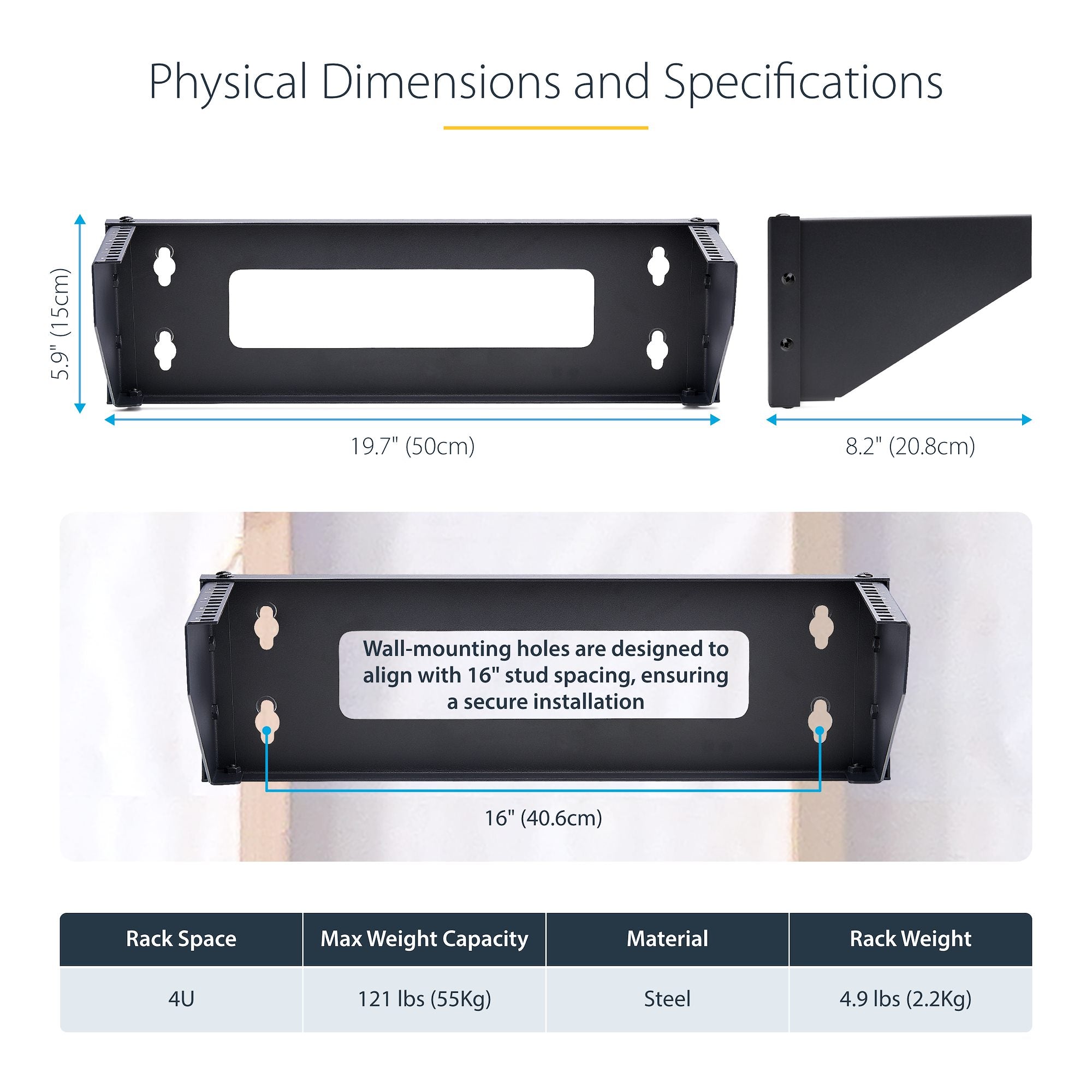 Vertical Wall-Mount Bracket for 19" Rack Equipment, Patch Panels, Servers, NAS – Max Load 121lb (55kg), Flat-Packed, ISTA-6 Certified 