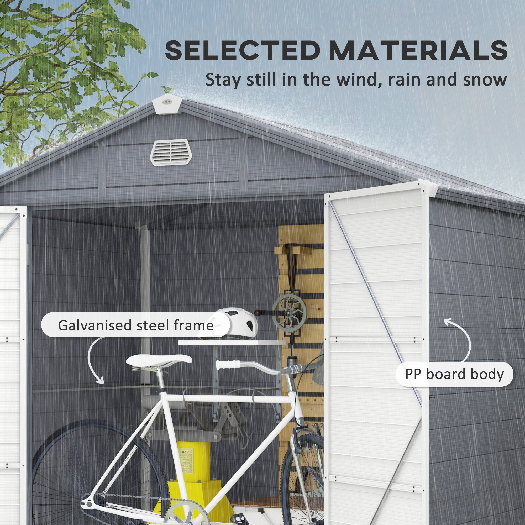 Outsunny 8' x 6' Plastic Garden Storage Shed with Latch Door, Vents, Sloped Roof, Dark Grey 