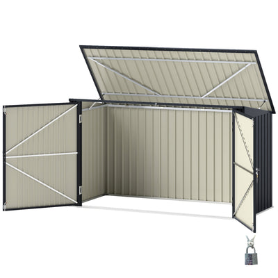 Outsunny 7.6 x 3.4ft Outdoor Storage Shed, Triple Garbage Bin Shed Organizer with Lockable Double Doors and Openable Lid 