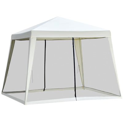 Outsunny 10x10ft Beige Party Tent with Netting - Outdoor Patio Canopy Gazebo for Sun Shade and Garden Shelter 