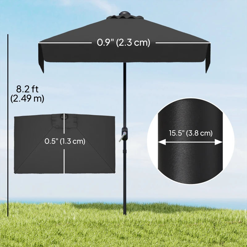 7.5ft Half Umbrella Semi Round Patio Parasol with Crank Handle, Top Vent for Garden, Balcony- NO BASE INCLUDED, Black