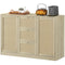 Boho Sideboard Buffet Cabinet, Kitchen Coffee Bar Cabinet with 3 Drawers, 2 Adjustable Shelves and 4 Racks, Natural