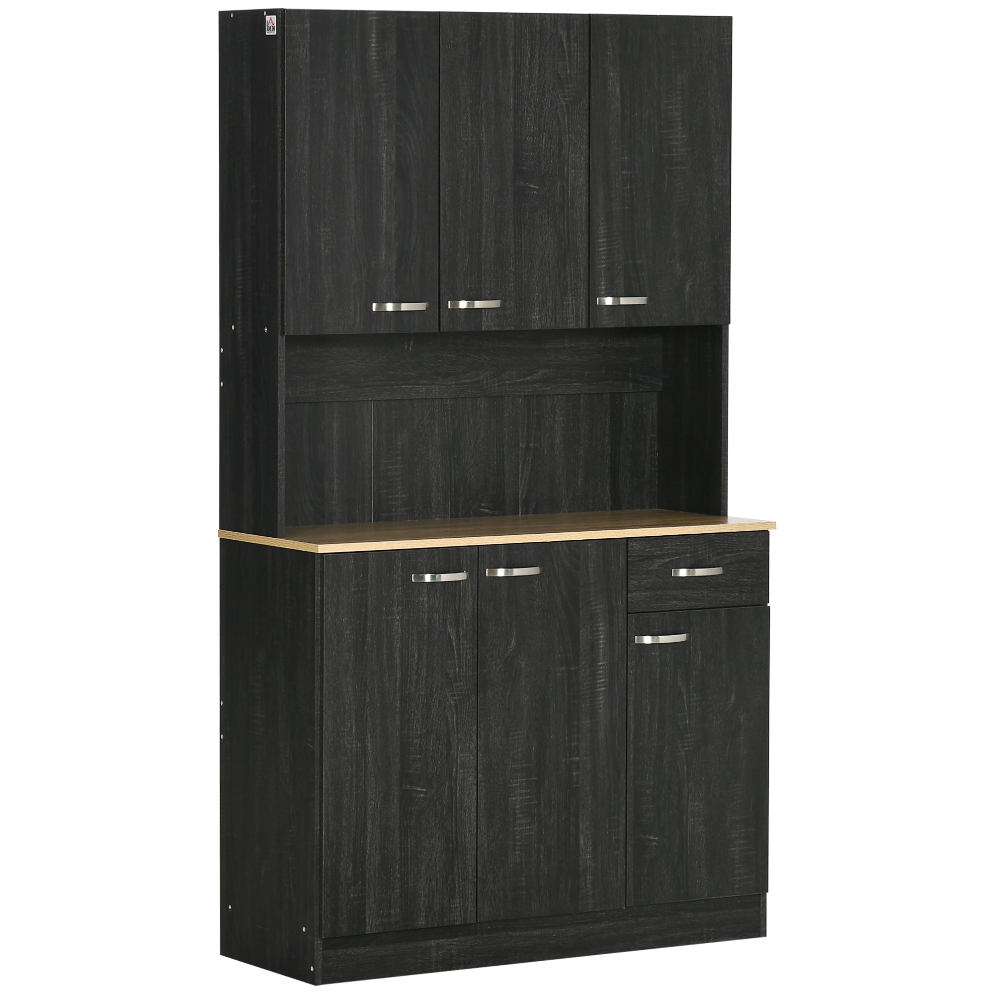 HOMCOM Modern Kitchen Hub: 71" Buffet with Hutch, Black Finish, Storage Cabinets, Drawer, and Microwave Stand 