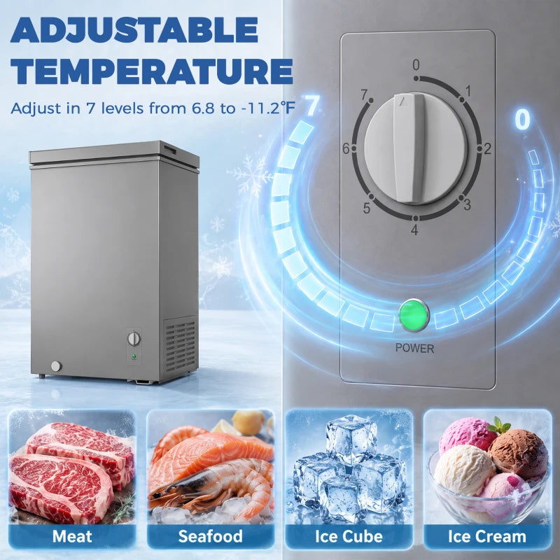 3.5 Cu. Ft. Chest Freezer with Adjustable Temperature Control & Storage Basket - Gray or Black