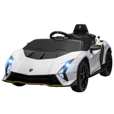 Qaba 12V Lamborghini Autentica Licensed Kids Car with Remote Control, 4 Wheels Spring Suspension, Soft Start, White 