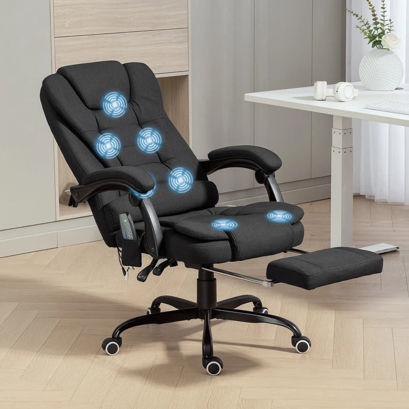 7-Point Vibrating Massage Chair, Reclining Office Chair with Footrest, Reclining Back, Adjustable Height, Black