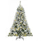 HOMCOM 6ft Tall Snow Flocked Artificial Tree with 928 Branches 250 LED Warm White Light for Holiday Home Christmas Decoration, Green