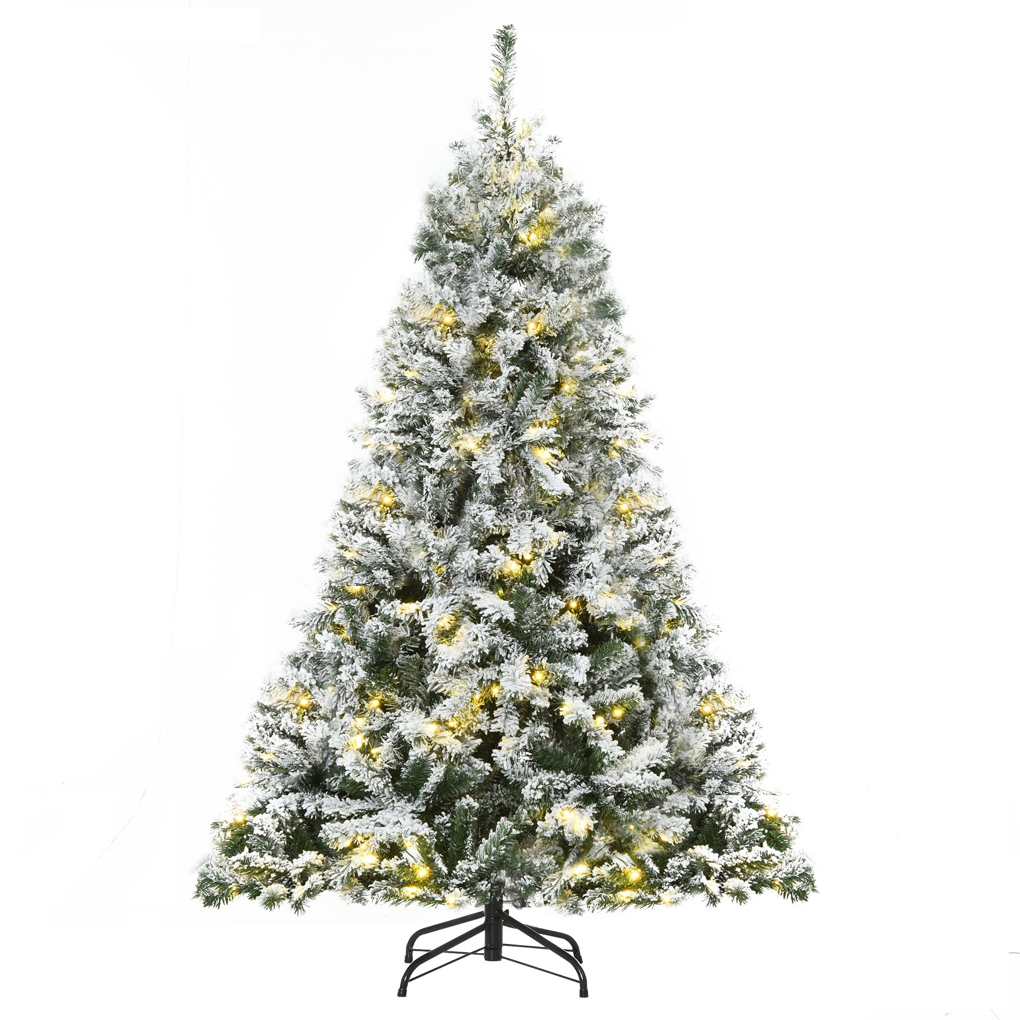 HOMCOM 6ft Tall Snow Flocked Artificial Tree with 928 Branches 250 LED Warm White Light for Holiday Home Christmas Decoration, Green 