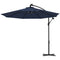 Outsunny 10ft Cantilever Hanging Offset Patio Umbrella Solar LED Lights Crank Cross Base Aluminum Blue