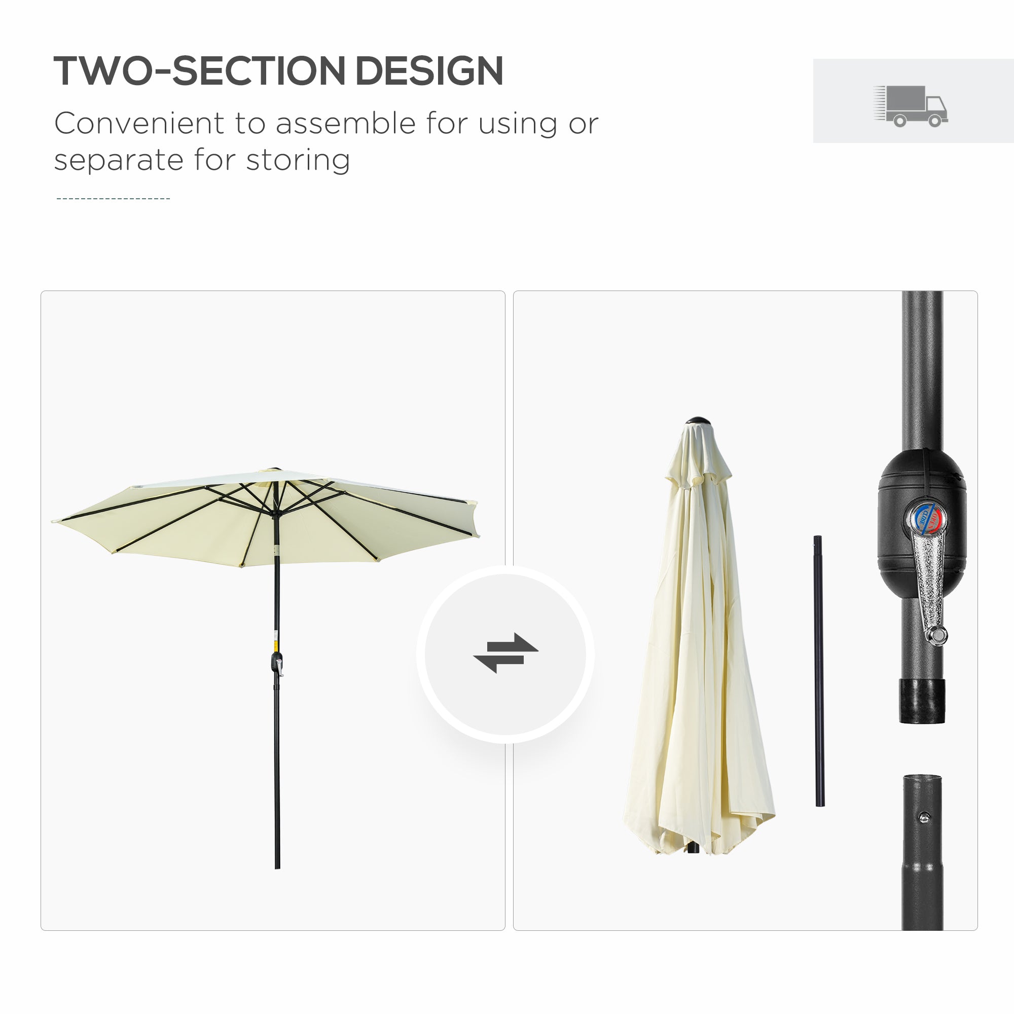 Outsunny 10'x8' Round Market Patio Umbrella: Outdoor Parasol with Crank Handle & Tilt for Garden/Lawn, Beige 