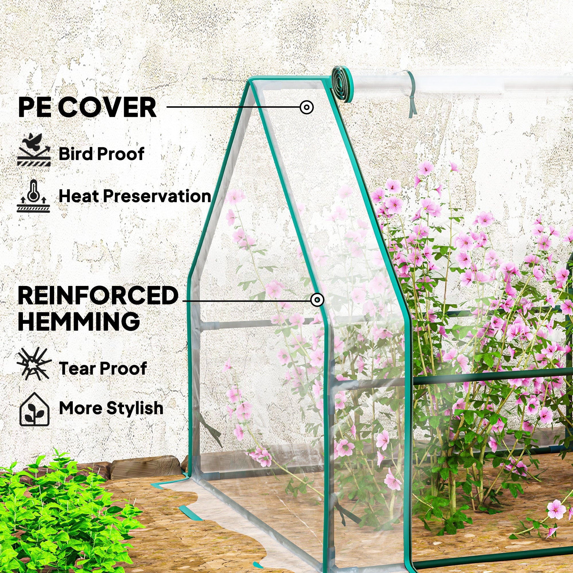 Outsunny Portable Mini Greenhouse Tunnel Growing Tent Plants Flower Warm House w/ Zippered Roll-up Doors, Clear 