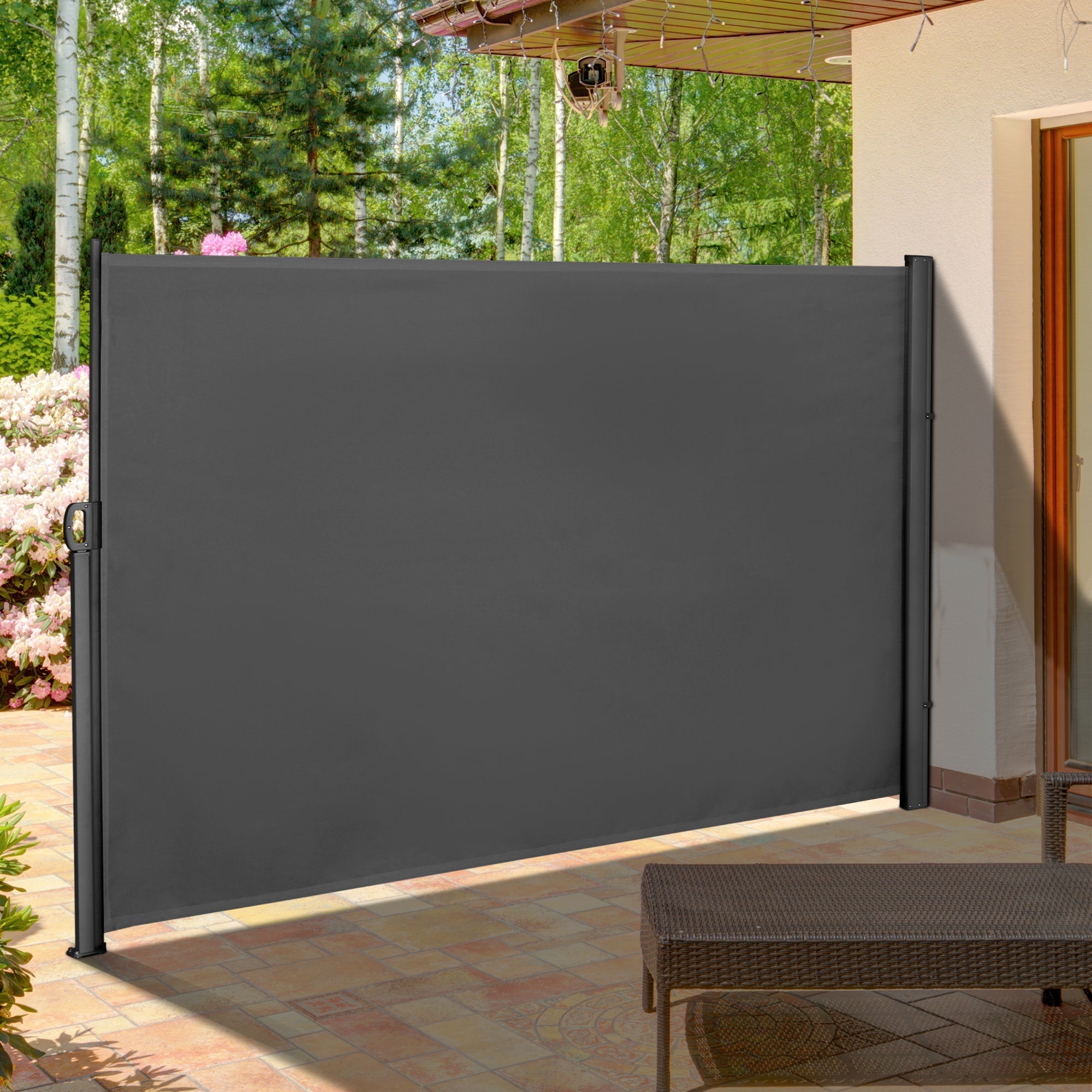 Outsunny Retractable Sidescreen: 118" x 71" UV Wind Resistant Outdoor Privacy Panel for Folding Patio, Grey 