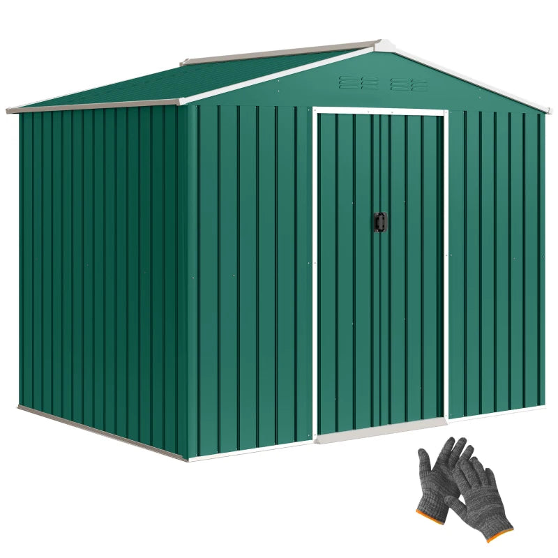 8' x 6' Outdoor Storage Shed, Metal Garden Tool Storage House with Lockable Sliding Doors and Vents, Green