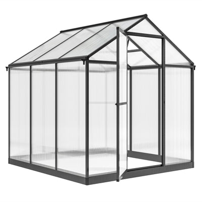Outsunny 8' x 6' x 6.4' Walk-in Garden Greenhouse Polycarbonate Panels Plants Flower Growth Shed Cold Frame Outdoor Portable Warm House Aluminum Frame, Charcoal Grey 